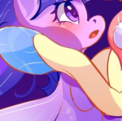 Size: 735x729 | Tagged: safe, artist:tohupo, imported from derpibooru, princess skystar, twilight sparkle, alicorn, seapony (g4), my little pony: the movie, spoiler:my little pony movie, blushing, female, jewelry, necklace, open mouth, pearl necklace, seaponified, seapony twilight, solo, solo focus, species swap