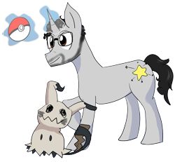 Size: 2752x2544 | Tagged: safe, artist:mitchthemage, derpibooru exclusive, edit, editor:ciaran, imported from derpibooru, oc, oc only, oc:critter catcher, mimikyu, pony, unicorn, 2020 community collab, derpibooru community collaboration, male, poké ball, pokéball, pokémon, shiny pokémon, simple background, solo, transparent background