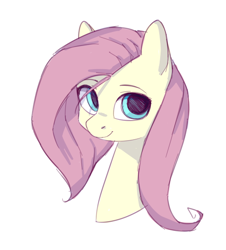 Size: 494x547 | Tagged: safe, artist:dzmaylon, imported from derpibooru, fluttershy, pony, bust, cute, female, looking at you, mare, no catchlights, portrait, shyabetes, simple background, smiling, solo, stray strand, three quarter view, white background