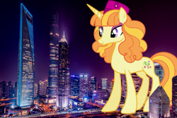 Size: 1805x1205 | Tagged: safe, artist:ambassad0r, artist:thegiantponyfan, imported from derpibooru, tropical dream, pony, unicorn, building, china, city, female, giant pony, giantess, highrise ponies, huangpu qu, irl, macro, mare, mega giant, photo, ponies in real life, shanghai