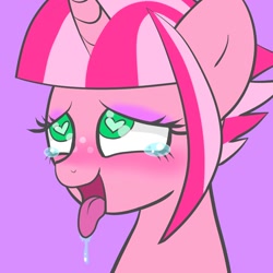 Size: 1080x1080 | Tagged: safe, artist:cherrydayz, imported from derpibooru, oc, oc only, oc:cherry days, pony, unicorn, ahegao, blushing, bust, crying, drool, eyes rolling back, heart eyes, horn, open mouth, solo, tears of pleasure, tongue out, unicorn oc, wingding eyes, ych result