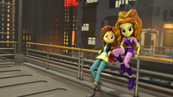 Size: 3840x2160 | Tagged: safe, artist:iruser, imported from derpibooru, adagio dazzle, sunset shimmer, equestria girls, 3d