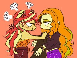 Size: 1600x1200 | Tagged: safe, artist:raika0306, imported from derpibooru, adagio dazzle, sunset shimmer, human, equestria girls, anime, clothes, covering, cross-popping veins, digital art, duo, female, lesbian, music festival outfit, shipping, sunsagio