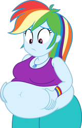 Size: 2000x3125 | Tagged: safe, artist:steampunk-brony, imported from derpibooru, rainbow dash, human, equestria girls, adorafatty, bbw, belly, belly button, belly grab, big belly, big breasts, breasts, busty rainbow dash, clothes, cute, dashabetes, fat, female, implied weight gain, jewelry, necklace, need to go on a diet, need to lose weight, obese, rainblob dash, show accurate, solo, squishy, squishy belly, vector, wake up!: rainbow dash, weight gain