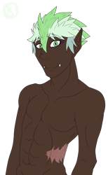 Size: 1684x2742 | Tagged: safe, artist:moonaknight13, imported from derpibooru, spike, human, alternate universe, clothes, dark skin, fangs, humanized, male, markings, partial nudity, scar, simple background, solo, topless, transparent background