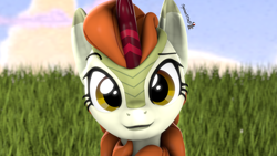 Size: 1920x1080 | Tagged: safe, artist:spinostud, imported from derpibooru, autumn blaze, kirin, 3d, awwtumn blaze, cute, female, grass, looking at you, mare, solo, source filmmaker