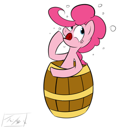 Size: 1024x1024 | Tagged: artist needed, safe, imported from derpibooru, pinkie pie, pony, pinkiepieskitchen, barrel, drunk, drunkie pie, female, simple background, solo, tongue out, white background