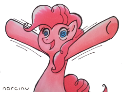 Size: 1000x759 | Tagged: safe, artist:norcinu, imported from derpibooru, pinkie pie, earth pony, pony, female, simple background, solo, swirly eyes, traditional art, transparent background