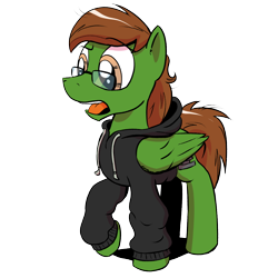 Size: 1200x1200 | Tagged: safe, artist:pony-berserker, imported from derpibooru, oc, oc only, oc:storm cloud, pegasus, pony, 2020 community collab, derpibooru community collaboration, clothes, glasses, hoodie, i can't believe it's not idw, male, solo, transparent background