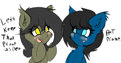 Size: 2031x1068 | Tagged: safe, artist:freefraq, imported from derpibooru, oc, oc only, oc:blue pone, oc:yellow pone, earth pony, pony, eye clipping through hair, female, mare