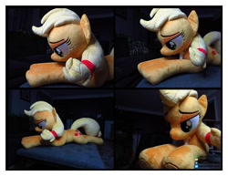 Size: 1018x785 | Tagged: safe, artist:akiacreations, imported from derpibooru, applejack, earth pony, pony, female, irl, lidded eyes, life size, mare, photo, plushie, prone, solo, underhoof