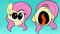 Size: 3840x2160 | Tagged: safe, artist:shibaroll, imported from derpibooru, fluttershy, pony, bust, crying, cursed emoji, cute, ear fluff, head only, high res, meme, open mouth, portrait, shyabetes, solo, watermark