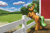 Size: 1750x1160 | Tagged: safe, artist:zevironmoniroth, imported from derpibooru, apple leaves, earth pony, pony, apple family member, applebutt leaves, barn, butt, cloud, cottagecore, crossed hooves, cutie mark, fence, grass, plot, scenery, sky, smiling, solo, tree