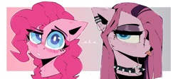 Size: 3000x1339 | Tagged: safe, artist:dino_horse, imported from derpibooru, pinkie pie, earth pony, pony, collar, cute, diapinkes, ear piercing, earring, goth, jewelry, piercing, pinkamena diane pie, wingding eyes