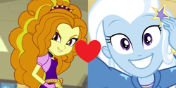 Size: 1500x748 | Tagged: safe, edit, edited edit, edited screencap, imported from derpibooru, screencap, adagio dazzle, trixie, do it for the ponygram!, equestria girls, equestria girls series, rainbow rocks, spoiler:eqg series (season 2), cropped, female, lesbian, shipping, shipping domino, triagio