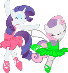 Size: 610x655 | Tagged: safe, artist:angrymetal, imported from derpibooru, rarity, sweetie belle, pony, unicorn, 1000 hours in ms paint, arms in the air, ballerina, ballerinas, ballet, ballet slippers, clothes, dancing, eyes closed, female, filly, grin, mare, pas de deux, raririna, siblings, simple background, sisters, smiling, sweetierina, transparent background, tutu, tutus