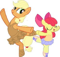 Size: 633x594 | Tagged: safe, artist:angrymetal, imported from derpibooru, apple bloom, applejack, pony, 1000 hours in ms paint, applerina, arms in the air, ballerina, ballerinas, ballet, ballet dancing, ballet slippers, bloomerina, clothes, dancing, eyes closed, eyes open, female, needs more pixels, on one leg, open mouth, pas de deux, pixelated, siblings, simple background, sisters, smiling, standing on one leg, transparent background, tutu, tutus