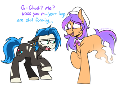 Size: 1269x890 | Tagged: safe, artist:redxbacon, imported from derpibooru, oc, oc only, oc:orange blossom, oc:spirit flame, earth pony, ghost, ghost pony, pony, blatant lies, funny, oops, tribal, tribal marking, tribal markings