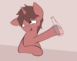 Size: 2500x2000 | Tagged: safe, artist:triplesevens, imported from derpibooru, oc, oc only, oc:spudtagus, pony, unicorn, alcohol, bottle, drinking, male, smiling, solo, stallion