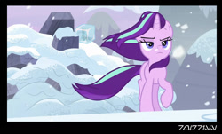Size: 1288x778 | Tagged: safe, edit, edited screencap, editor:teren rogriss, imported from derpibooru, screencap, queen chrysalis, starlight glimmer, changeling, changeling queen, pony, unicorn, the ending of the end, female, frozen, ice, ice cube, snow, ultimate chrysalis