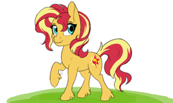 Size: 2400x1440 | Tagged: safe, artist:warszak, imported from derpibooru, sunset shimmer, earth pony, pony, unicorn, cute, female, mare, missing horn, shimmerbetes, simple background, solo