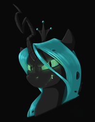 Size: 900x1150 | Tagged: safe, artist:sinrar, imported from derpibooru, queen chrysalis, changeling, changeling queen, bust, changelings in the comments, crown, female, jewelry, lineless, portrait, regalia, simple background