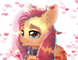 Size: 3900x3000 | Tagged: safe, artist:dinoalpaka, imported from derpibooru, fluttershy, pegasus, pony, clothes, cute, female, floating heart, heart, heart eyes, looking at you, mare, scarf, shyabetes, solo, three quarter view, tongue out, wingding eyes, wings