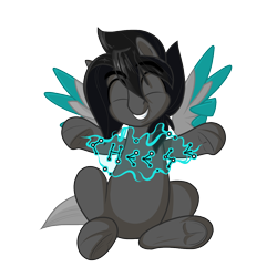 Size: 1200x1200 | Tagged: safe, artist:humble-ravenwolf, artist:ravenhoof, imported from derpibooru, oc, oc only, oc:ravenhoof, pegasus, pony, 2020 community collab, derpibooru community collaboration, cheese, eyes closed, floating wings, food, male, peace sign, ponysona, simple background, sitting, smiling, solo, stallion, stars, transparent background, wings