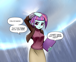 Size: 1000x818 | Tagged: safe, artist:twilite-sparkleplz, imported from derpibooru, sunny flare, equestria girls, clothes, female, force field, rain, skirt, solo, sunny flare's wrist devices