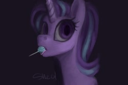 Size: 2048x1365 | Tagged: safe, artist:violettacamak, imported from derpibooru, starlight glimmer, pony, unicorn, candy, female, food, licking, solo, tongue out