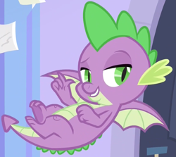 Size: 1671x1489 | Tagged: safe, imported from derpibooru, screencap, spike, dragon, the ending of the end, cropped, flying, male, raised eyebrow, solo, winged spike, wings