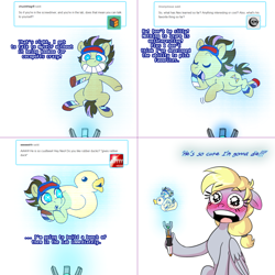 Size: 1502x1502 | Tagged: safe, artist:jitterbugjive, imported from derpibooru, derpy hooves, oc, oc:neosurgeon, pony, lovestruck derpy, chibi, doctor who, rubber duck, sonic screwdriver, wingding eyes