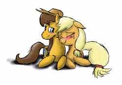 Size: 2908x2032 | Tagged: safe, artist:peperoger, imported from derpibooru, applejack, caramel, earth pony, pony, blushing, carajack, duo, female, male, shipping, straight