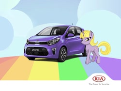 Size: 960x720 | Tagged: safe, imported from derpibooru, oc, oc only, pony, unicorn, car, female, kia, kia morning, kia picanto, mare, rainbow, sky