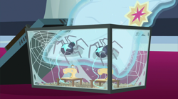Size: 2880x1618 | Tagged: safe, imported from derpibooru, screencap, pony, spider, star spider, the last problem, duo, magic, magic aura, sewing machine, silk, spider web, telekinesis, terrarium, weaving