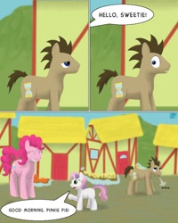 Size: 600x750 | Tagged: safe, artist:quint-t-w, imported from derpibooru, doctor whooves, pinkie pie, sweetie belle, time turner, earth pony, pony, unicorn, comic, dialogue, doctor who, frightened, house, old art, parody, ponyville, relieved, street, the doctor