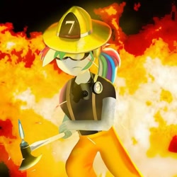 Size: 600x600 | Tagged: safe, artist:samueldavillo, imported from derpibooru, rainbow dash, equestria girls, female, firefighter, firefighter helmet, helmet, solo