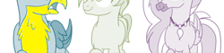 Size: 1277x302 | Tagged: safe, artist:gooeybird, artist:sintakhra, color edit, edit, imported from derpibooru, gallus, sandbar, silverstream, griffon, hippogriff, pony, color error, colored, female, low angle, male, raised arm, raised hoof, version 1, wrong color, yellow, yellow feathers