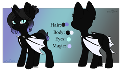 Size: 1593x919 | Tagged: safe, artist:moonwolf96, imported from derpibooru, oc, oc only, oc:midnight harmony, alicorn, bat pony, bat pony alicorn, pony, female, horn, mare, reference sheet, solo