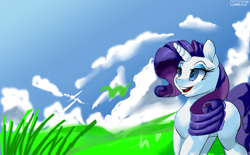 Size: 5645x3508 | Tagged: safe, artist:skyart301, artist:skyline19, imported from derpibooru, rarity, pony, cloud, female, looking up, scenery, sky, solo