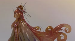 Size: 3968x2195 | Tagged: safe, artist:animesoul, imported from derpibooru, princess cadance, human, clothes, crown, dress, elf ears, eyes closed, female, humanized, jewelry, regalia, solo