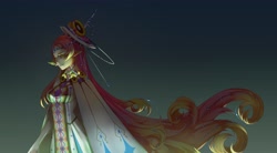 Size: 3968x2195 | Tagged: safe, artist:animesoul, imported from derpibooru, princess cadance, human, clothes, crown, dress, elf ears, fangs, female, humanized, jewelry, regalia, solo