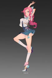 Size: 1000x1500 | Tagged: safe, artist:xxiee, imported from derpibooru, pinkie pie, human, armpits, clothes, female, humanized, looking at you, minidress, shorts, socks, solo