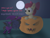 Size: 4000x3000 | Tagged: safe, artist:darkshock, artist:littlefaith9, imported from derpibooru, apple bloom, oc, oc:shadow faith, bat pony, earth pony, pony, 5-year-old, canon x oc, clothes, costume, dialogue, female, filly, halloween, halloween costume, holiday, moon, nightmare night, pumpkin, pushing, shipping, socks, spread wings, striped socks, wings