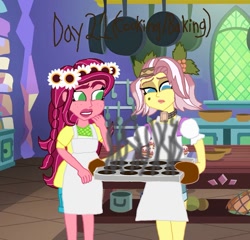 Size: 913x875 | Tagged: safe, artist:ktd1993, imported from derpibooru, gloriosa daisy, vignette valencia, equestria girls, 21, 30 day otp challenge, burned, cooking, female, gloriette, kitchen, lesbian, shipping