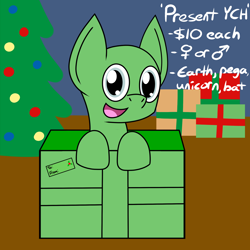 Size: 2000x2000 | Tagged: safe, artist:toonboy92484, imported from derpibooru, pony, advertisement, christmas, commission, commission info, holiday, present, ych example, your character here