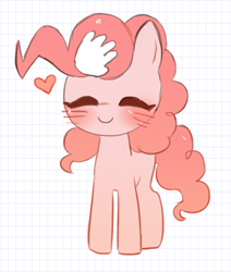 Size: 558x658 | Tagged: safe, artist:witchette, imported from derpibooru, pinkie pie, earth pony, pony, blushing, cute, diapinkes, disembodied hand, eyes closed, female, hand, heart, mare, petting, smiling, solo