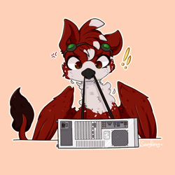 Size: 650x650 | Tagged: safe, artist:sexyflexy, imported from derpibooru, oc, oc only, oc:drdenson, griffon, angry, cable, chest fluff, cute, exclamation point, fixing, fluffy, griffon oc, pc, simple background, soft, solo