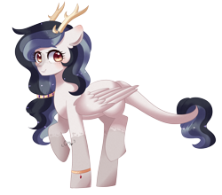 Size: 1024x900 | Tagged: safe, artist:moon-rose-rosie, imported from derpibooru, oc, oc only, oc:flawless harmony, hybrid, pegasus, pony, antlers, interspecies offspring, offspring, parent:discord, parent:princess celestia, parents:dislestia, simple background, solo, transparent background