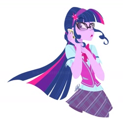 Size: 1959x1959 | Tagged: safe, artist:bcpony, imported from derpibooru, sci-twi, twilight sparkle, human, equestria girls, alternate hairstyle, cellphone, clothes, cute, cutie mark, cutie mark accessory, female, glasses, hairband, open mouth, phone, plaid skirt, simple background, skirt, twiabetes